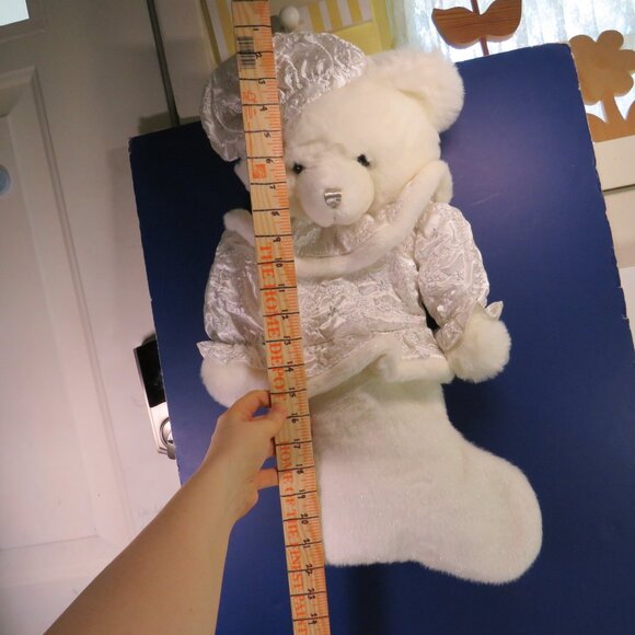 Plush Teddy Bear Stocking White & Silver - Picture 5 of 13